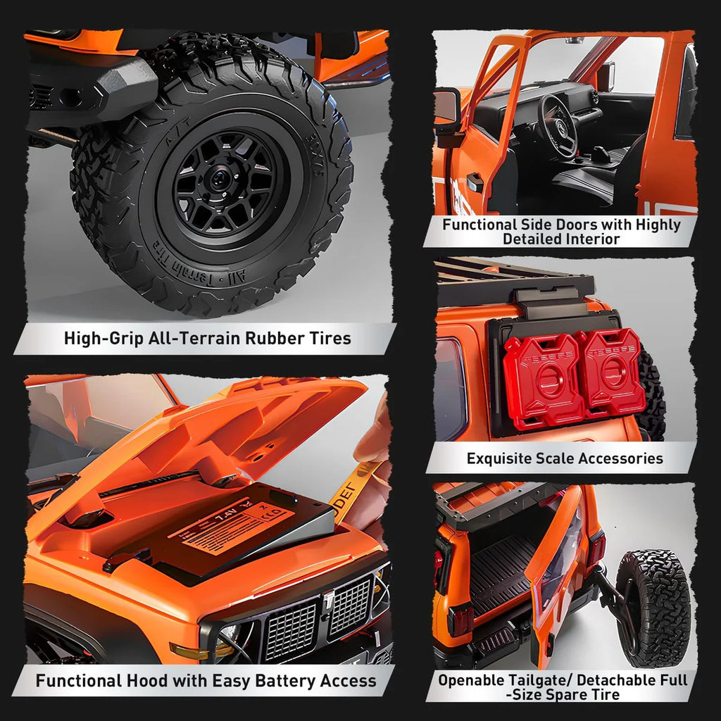 MN300 1/12 Scale 4x4 RC Crawler – Hobby Grade Wrangler-Style Off Road Remote Control Truck (2-Speed, LED Lights)